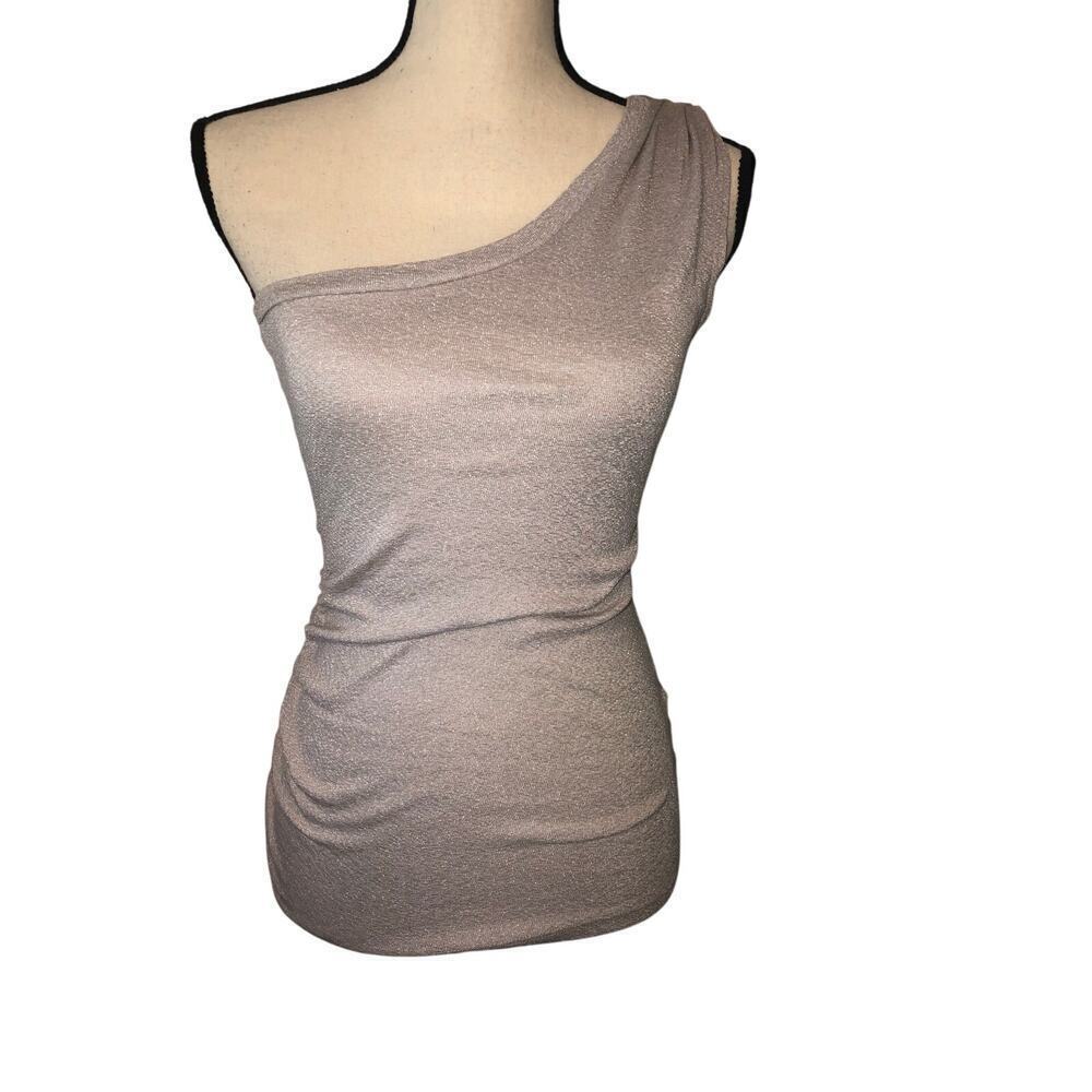 Michael Stars One Size Gray Silver Sparkle Stretch One Shoulder Top Knit OS